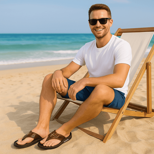 Men's Genuine Leather Crocodile Print Casual Sandals - SensorySoft