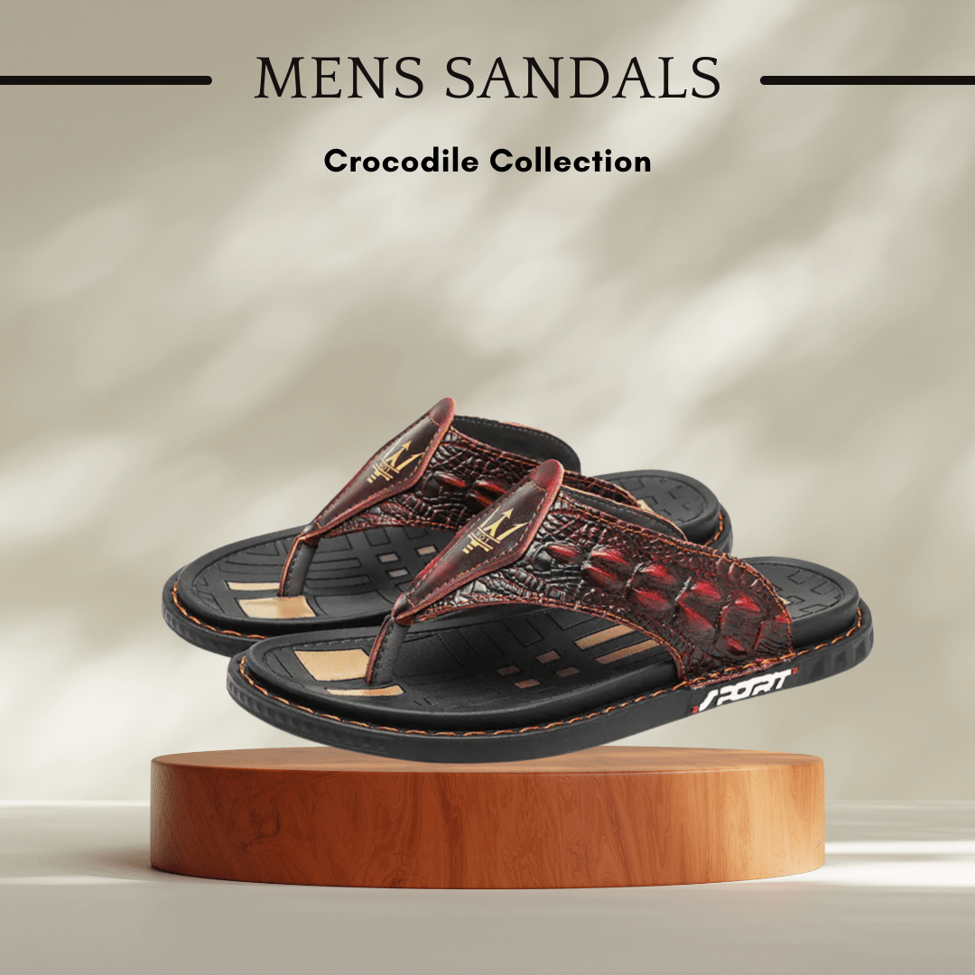 Men's Genuine Leather Crocodile Print Casual Sandals - SensorySoft