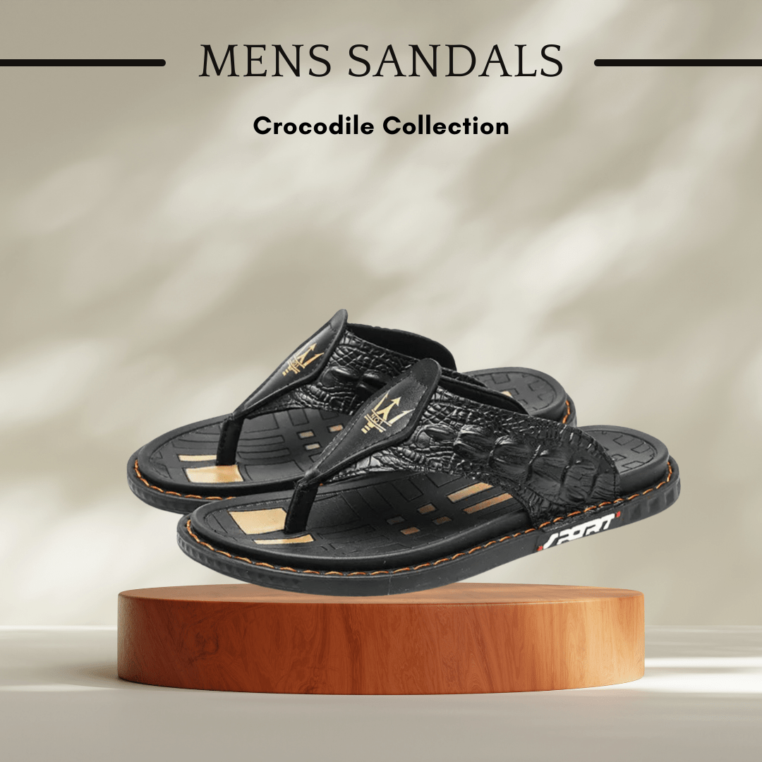 Men's Genuine Leather Crocodile Print Casual Sandals - SensorySoft