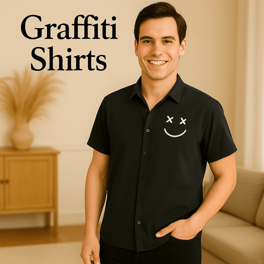 Men’s Graffiti Smile Print Shirts – Bold Street Style with a Playful Edge - SensorySoft