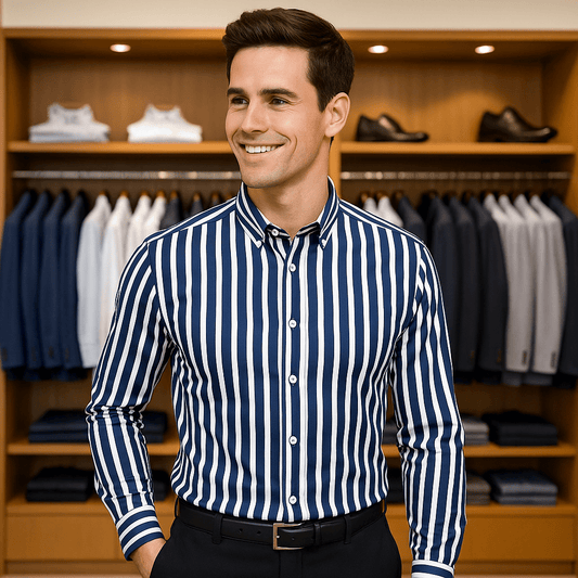 Men's Long Sleeve Striped Dress Shirt in Bold Black - SensorySoft