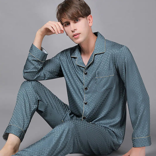 Men's Luxury Silk Satin Pajama Set with Long Sleeves - SensorySoft
