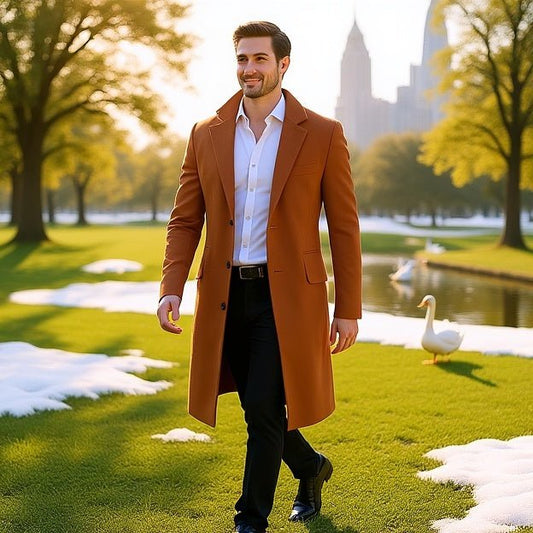 Men's Mid - Length Solid Color Trench Coat - SensorySoft