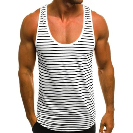 Men's Striped Sleeveless O Neck Tank Tops for Summer and Holidays - SensorySoft