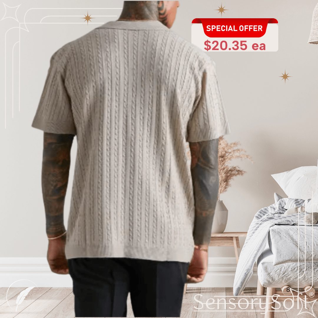 Mens Top Knitted Button Short - sleeved - SensorySoft