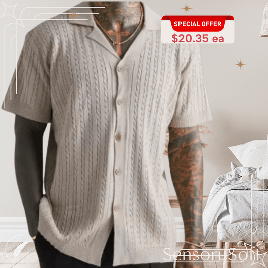 Mens Top Knitted Button Short - sleeved - SensorySoft
