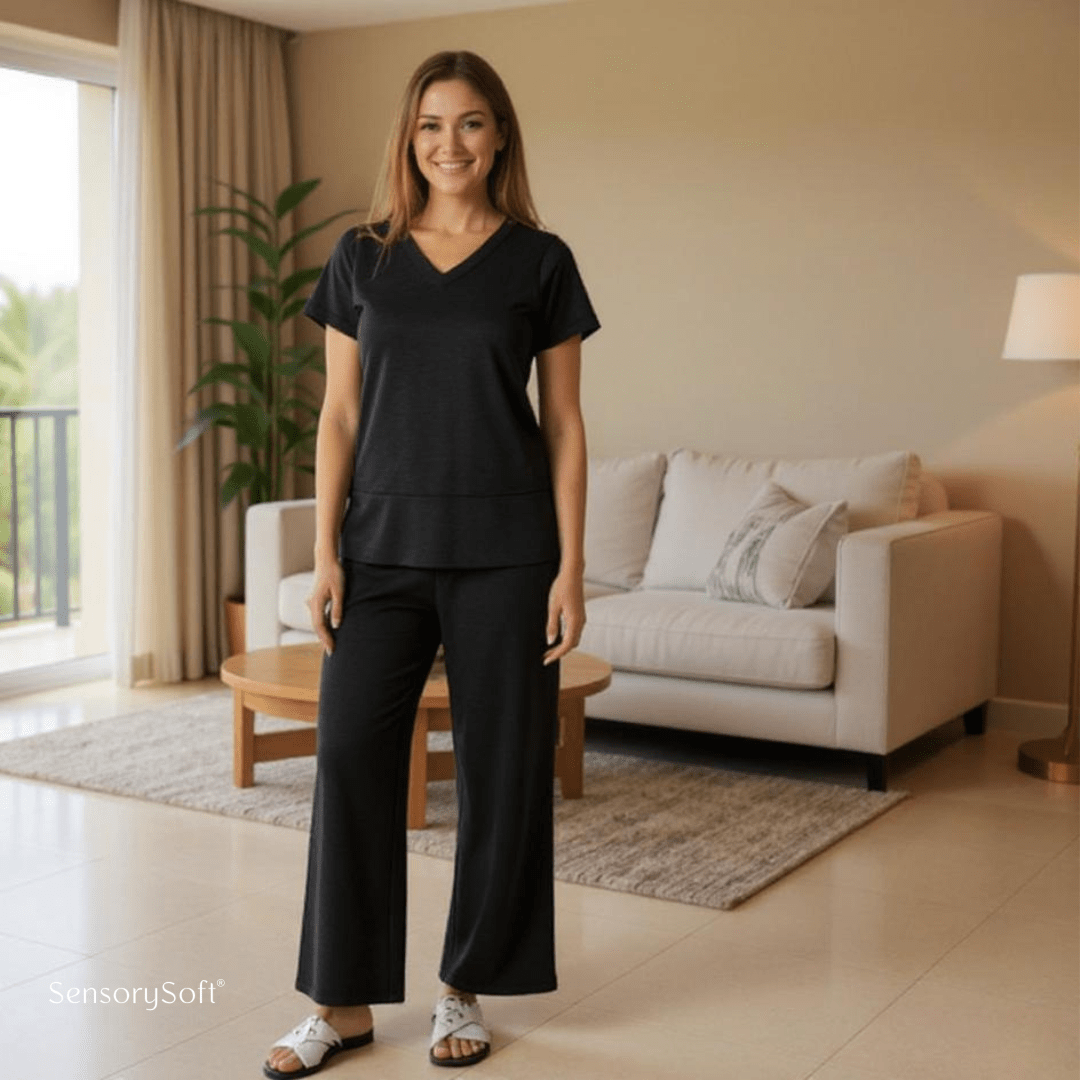 Modal Home Set - Basic Solid Color V - Neck Ensemble - SensorySoft