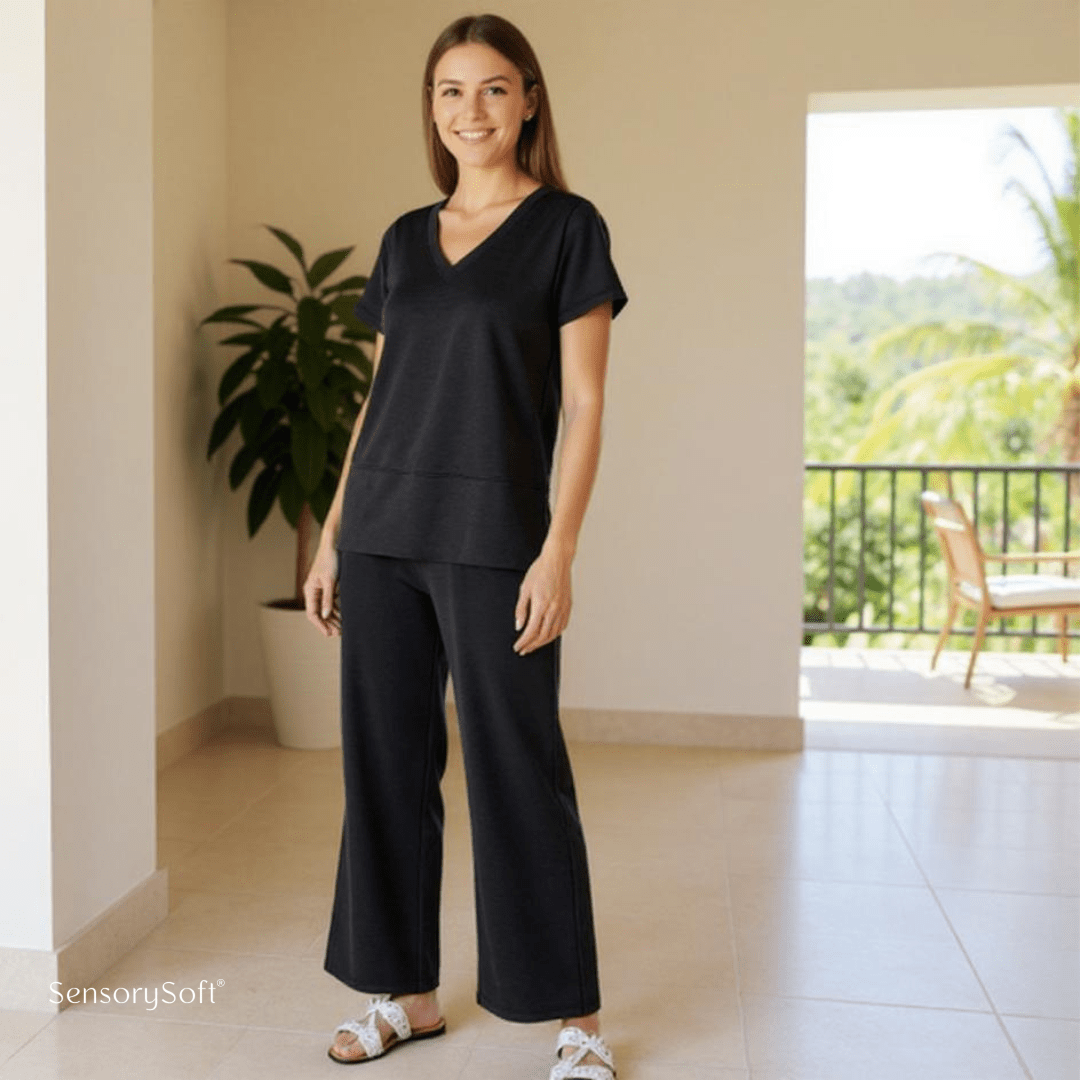 Modal Home Set - Basic Solid Color V - Neck Ensemble - SensorySoft