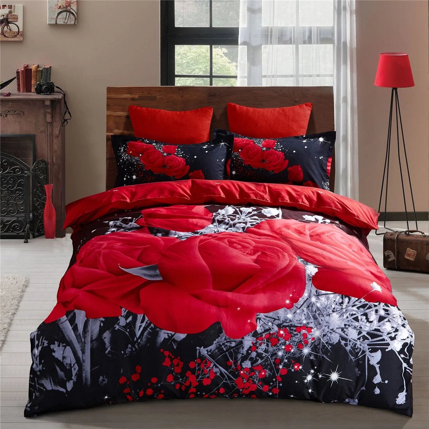 Modern Luxury Red Rose Bedding Set - King/Queen/Twin Size - SensorySoftShop