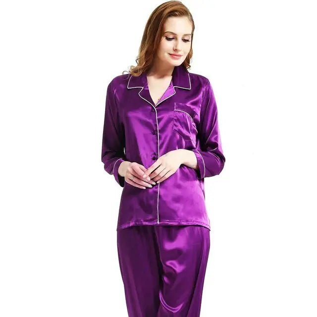 New Elegant Fashion Casual Women Lady Satin Pajamas Set - SensorySoftShop