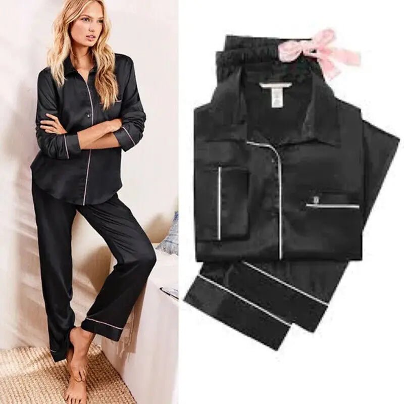 New Elegant Fashion Casual Women Lady Satin Pajamas Set - SensorySoftShop
