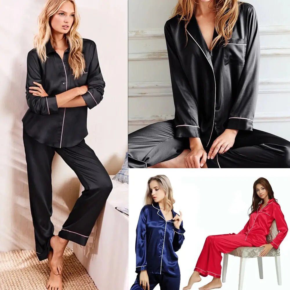 New Elegant Fashion Casual Women Lady Satin Pajamas Set - SensorySoftShop