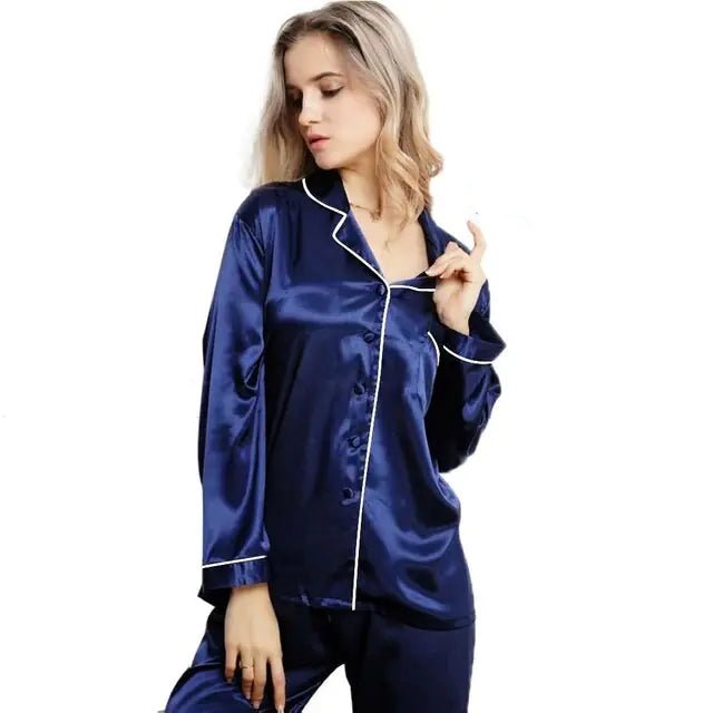New Elegant Fashion Casual Women Lady Satin Pajamas Set - SensorySoftShop