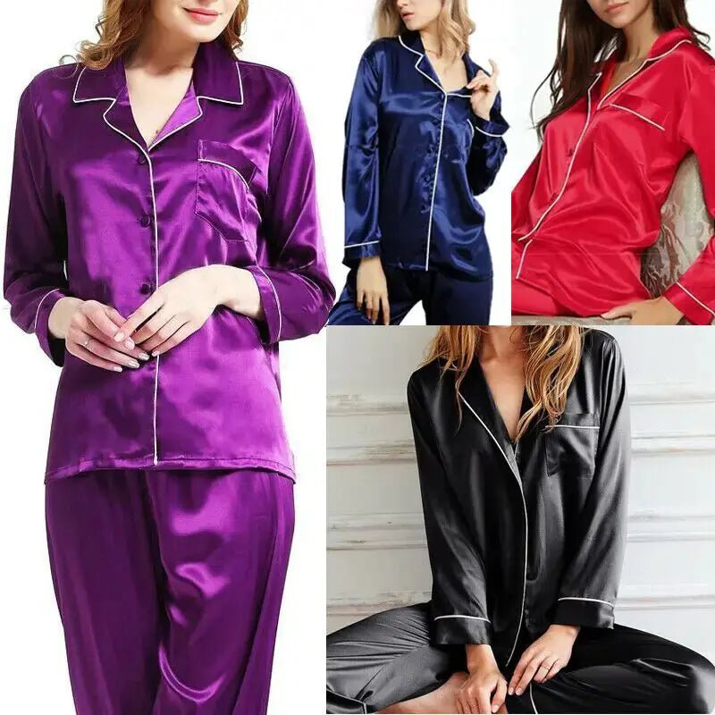 New Elegant Fashion Casual Women Lady Satin Pajamas Set - SensorySoftShop
