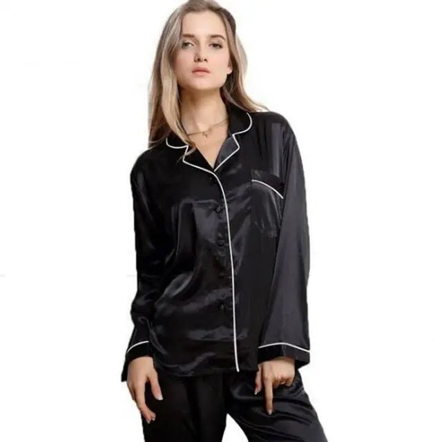 New Elegant Fashion Casual Women Lady Satin Pajamas Set - SensorySoftShop