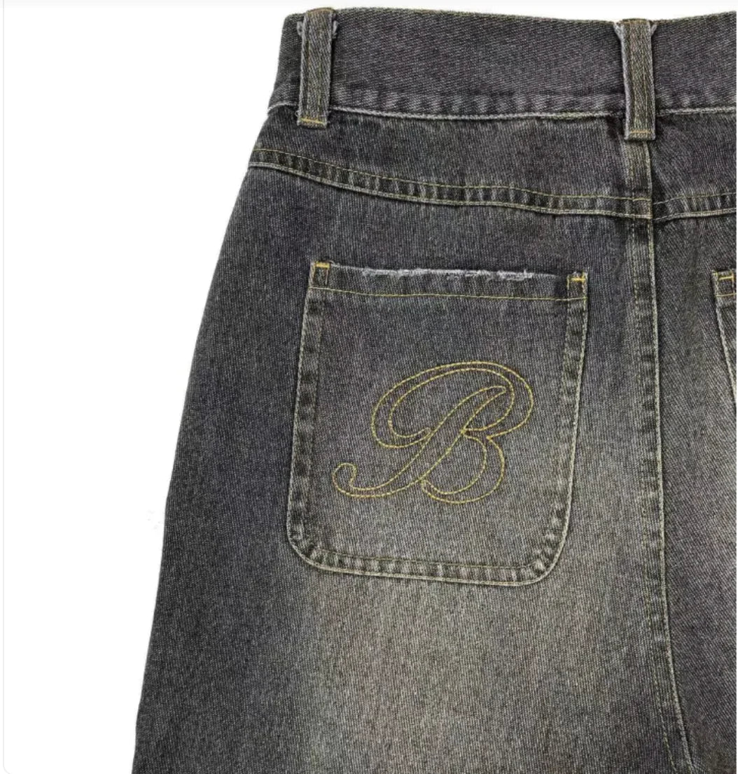 New Fashion Men's Loose Fashion Brand - Retro Alphabet Denim Shorts - SensorySoft