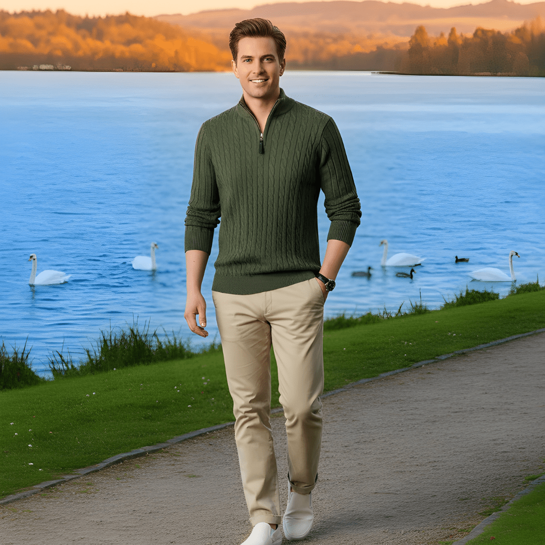 New Men's Solid Color Half Zipper Thick Sweater - SensorySoftShop