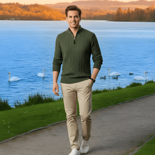 New Men's Solid Color Half Zipper Thick Sweater - SensorySoftShop