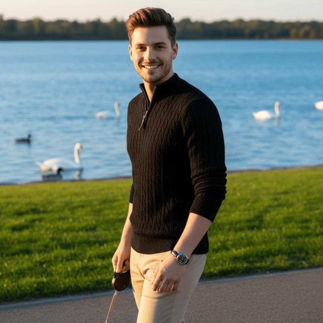 New Men's Solid Color Half Zipper Thick Sweater - SensorySoftShop