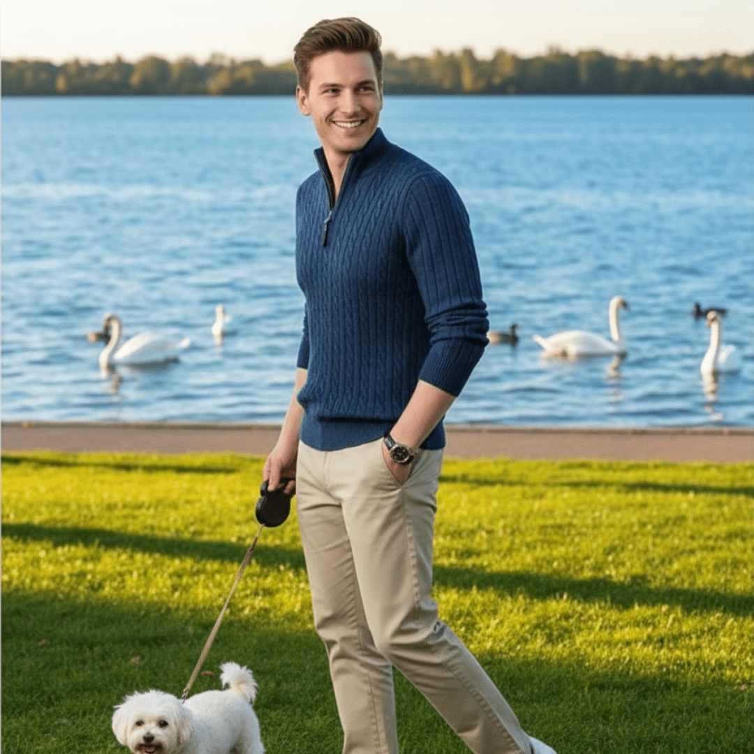 New Men's Solid Color Half Zipper Thick Sweater - SensorySoftShop