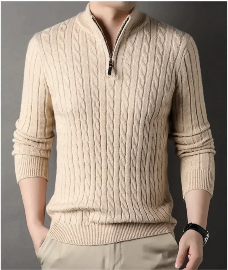 New Men's Solid Color Half Zipper Thick Sweater - SensorySoft