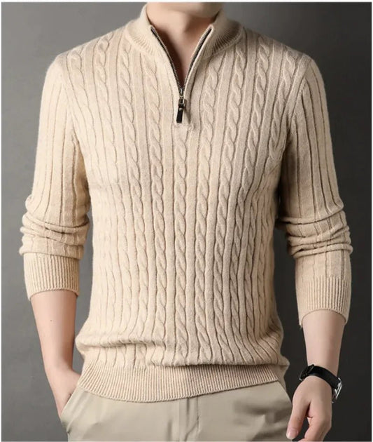 New Men's Solid Color Half Zipper Thick Sweater - SensorySoft