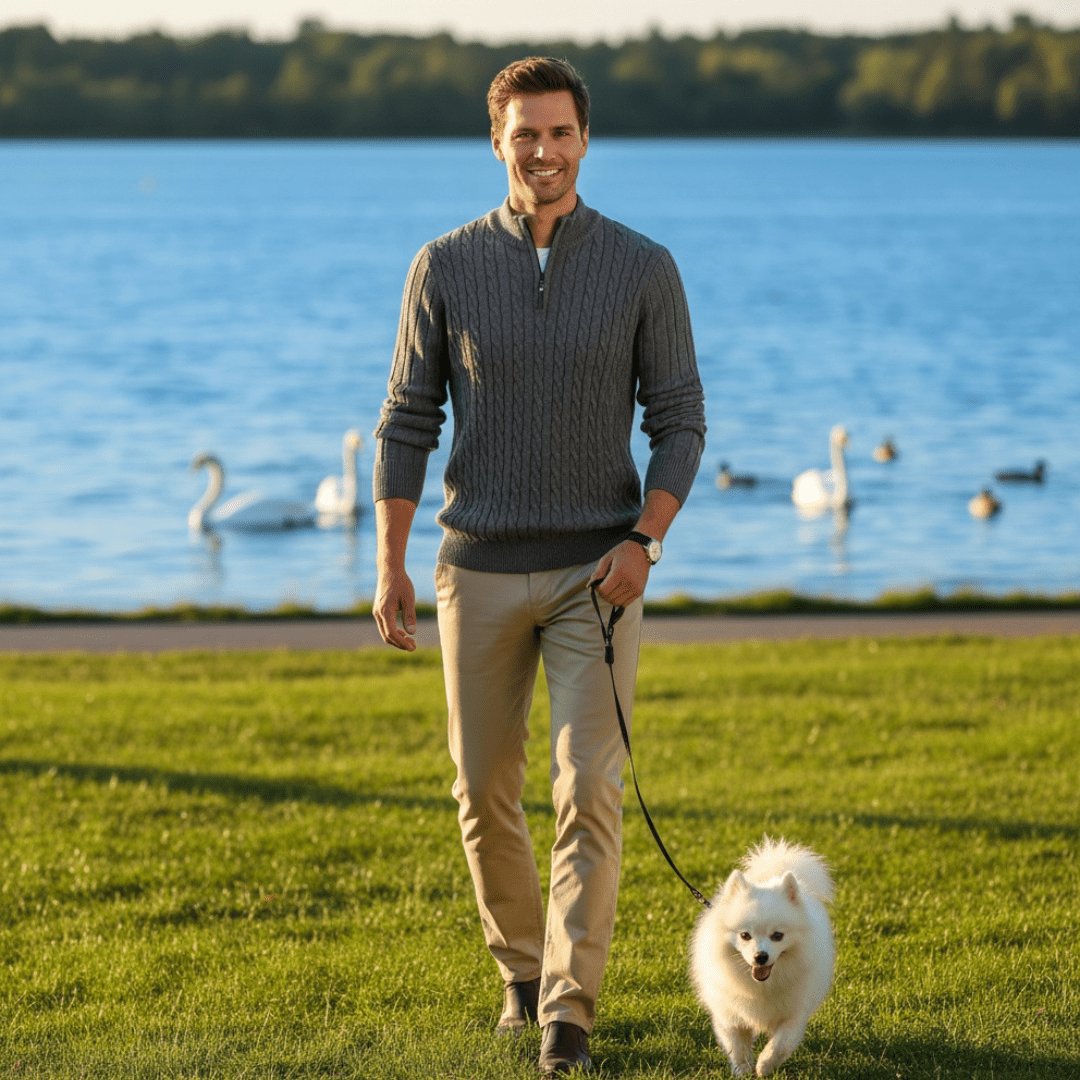 New Men's Solid Color Half Zipper Thick Sweater - SensorySoftShop