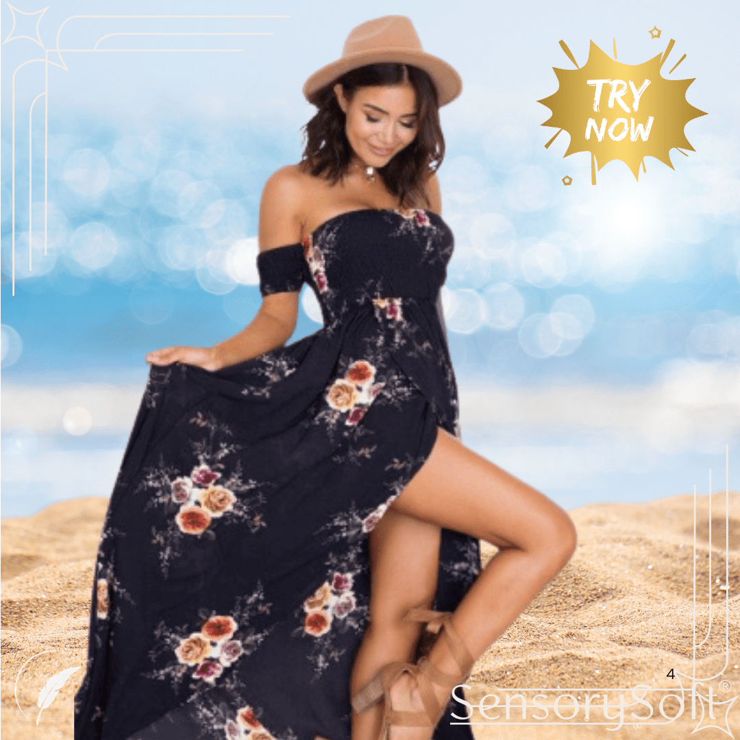 Off Shoulder Leg Split Summer Dress - SensorySoft