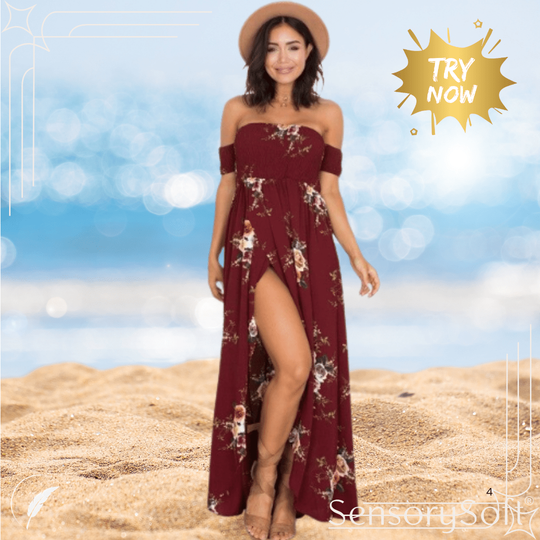 Off Shoulder Leg Split Summer Dress - SensorySoft