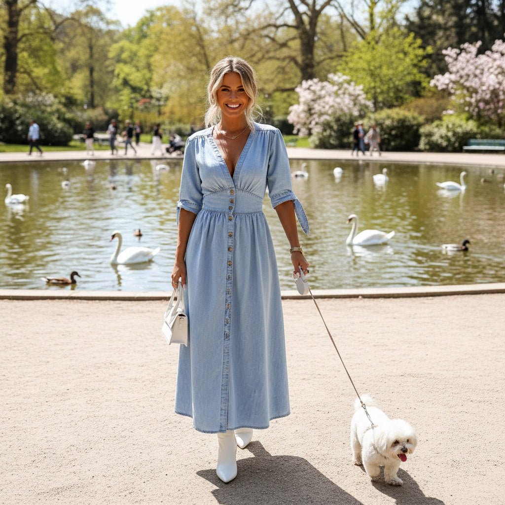 Olivia Long Denim Dress - Casual Chic Women's Dress - SensorySoftShop