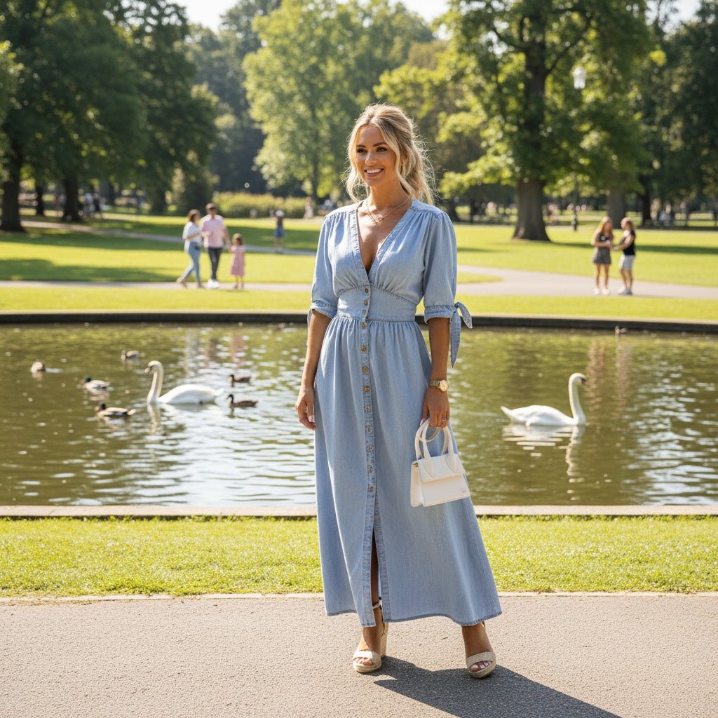 Olivia Long Denim Dress - Casual Chic Women's Dress - SensorySoftShop