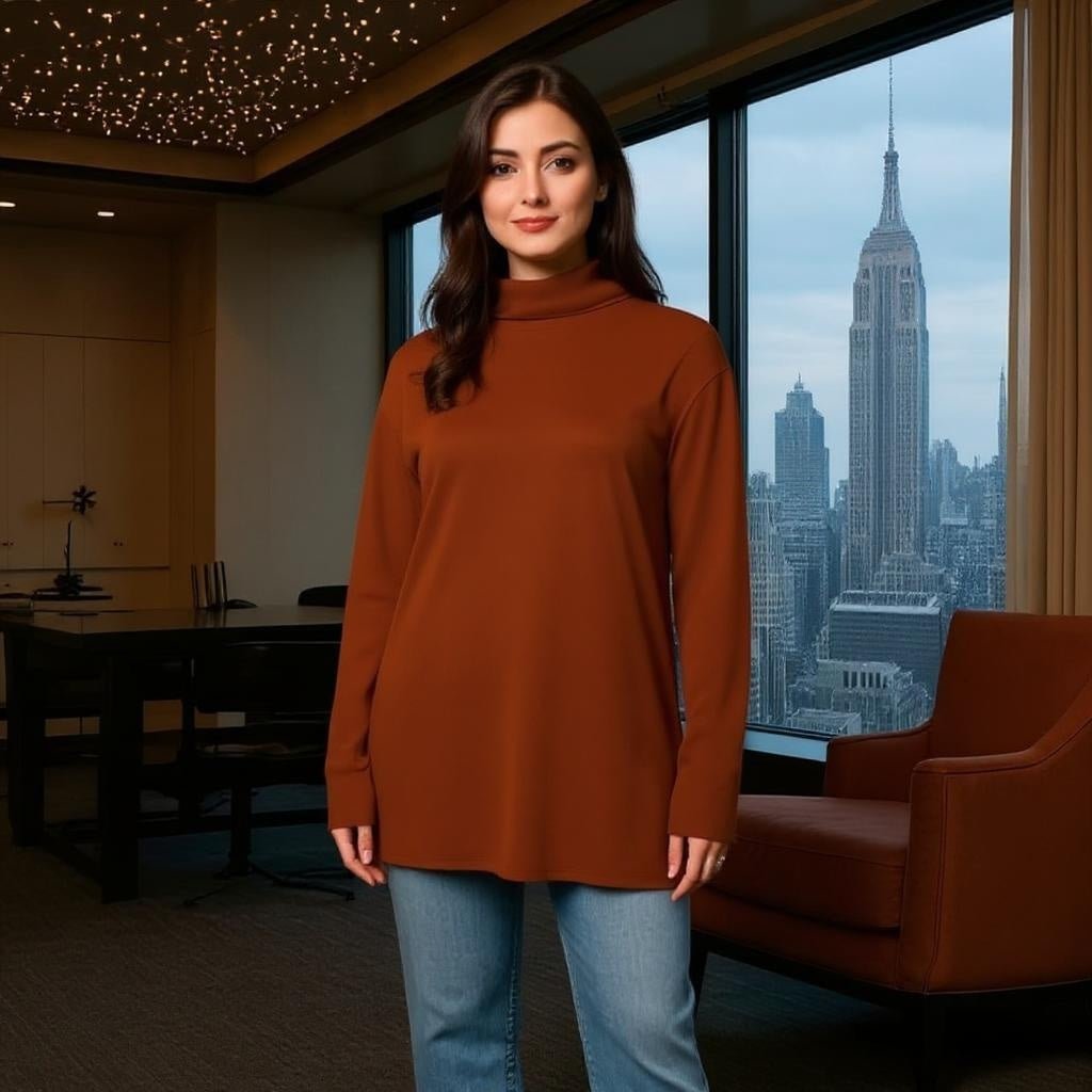 Oversize Women's Long Sleeve High Collar Modal T-shirt - SensorySoft