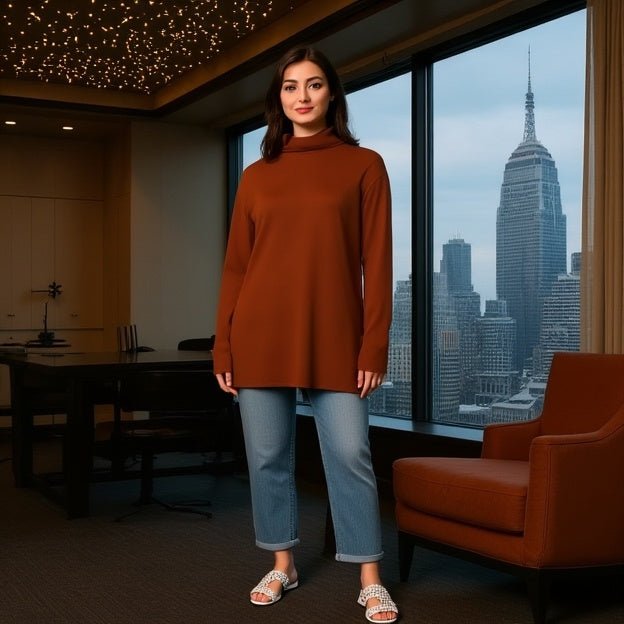 Oversize Women's Long Sleeve High Collar Modal T-shirt - SensorySoft