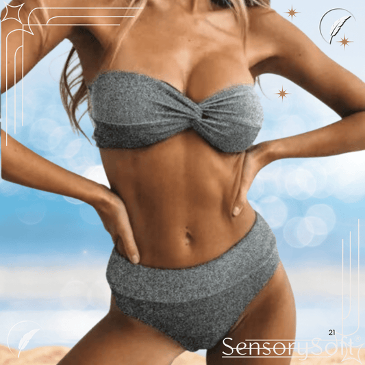 Padded Bikini Boob Tube Top - Grey Set - SensorySoft