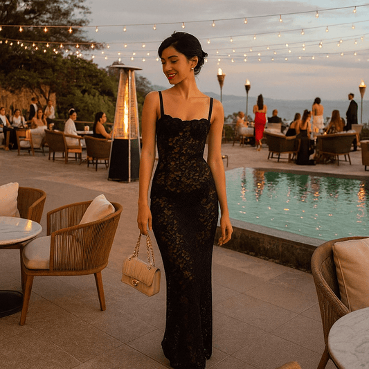 Perspective Lace Dress, Spaghetti Strap Dress, Elegant Lace Dress - SensorySoftShop