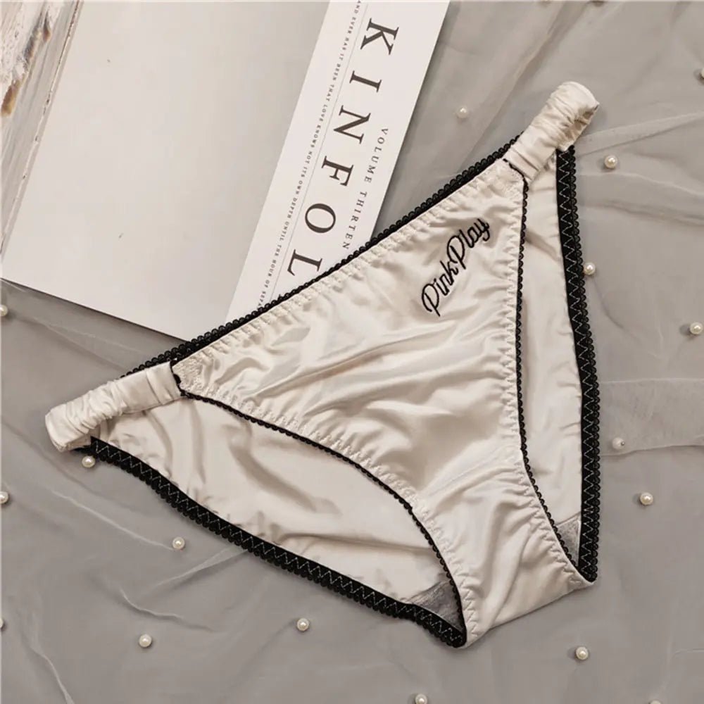 Pinkplay Embroidered Women's Satin Thong Underwear - SensorySoftShop