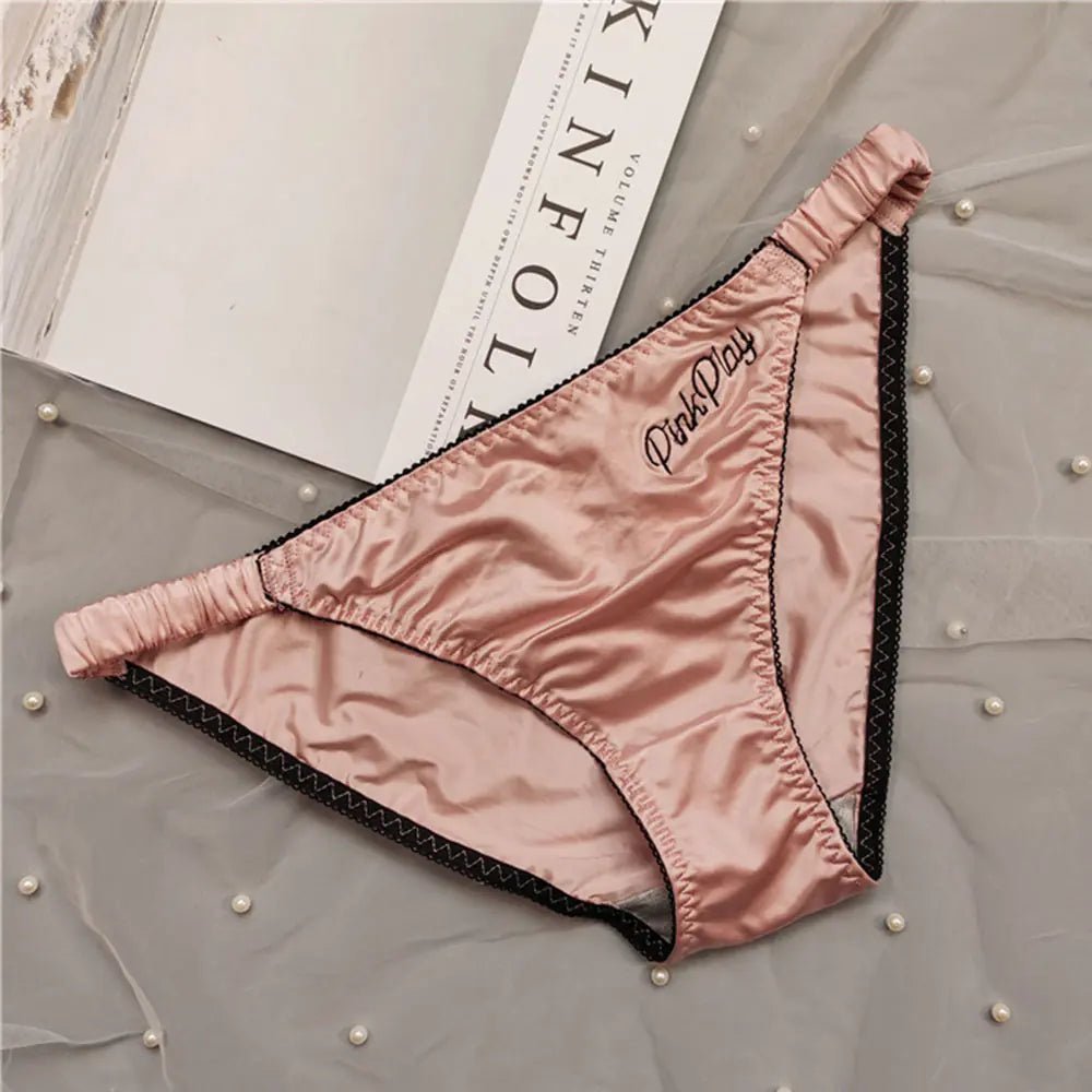 Pinkplay Embroidered Women's Satin Thong Underwear - SensorySoftShop