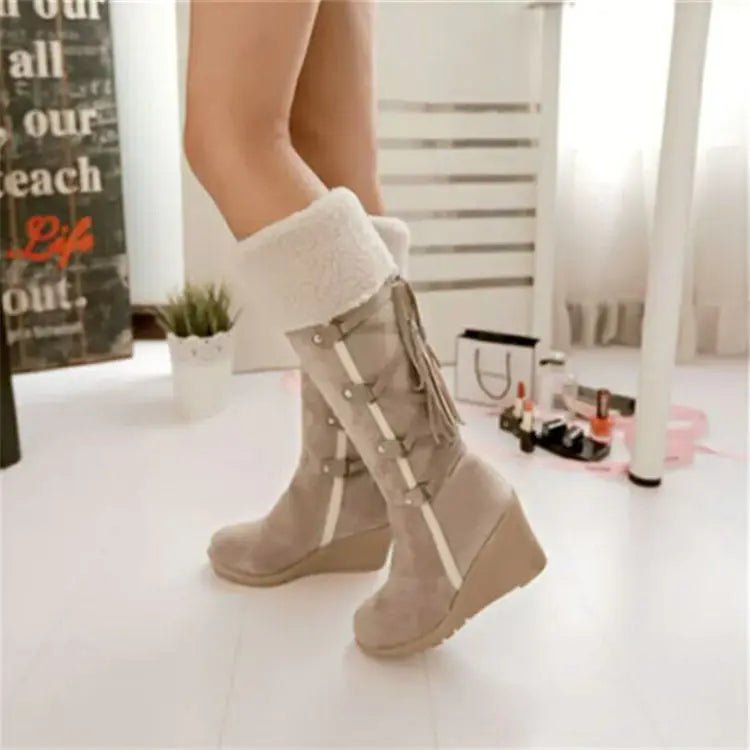 Plus Size Suede High - Top Boots with Fringe 40 - 43 - SensorySoft