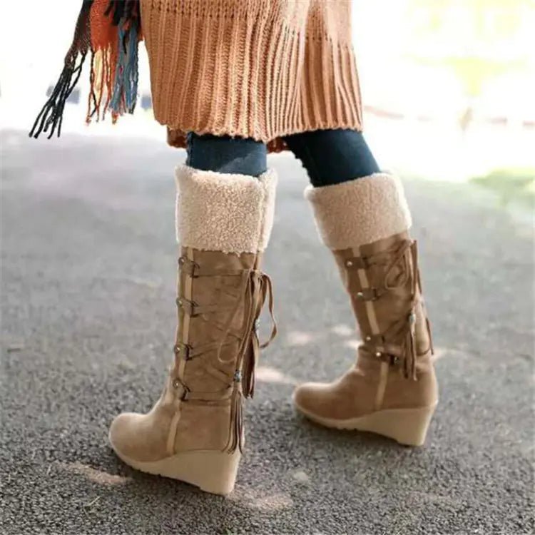Plus Size Suede High - Top Boots with Fringe 40 - 43 - SensorySoft