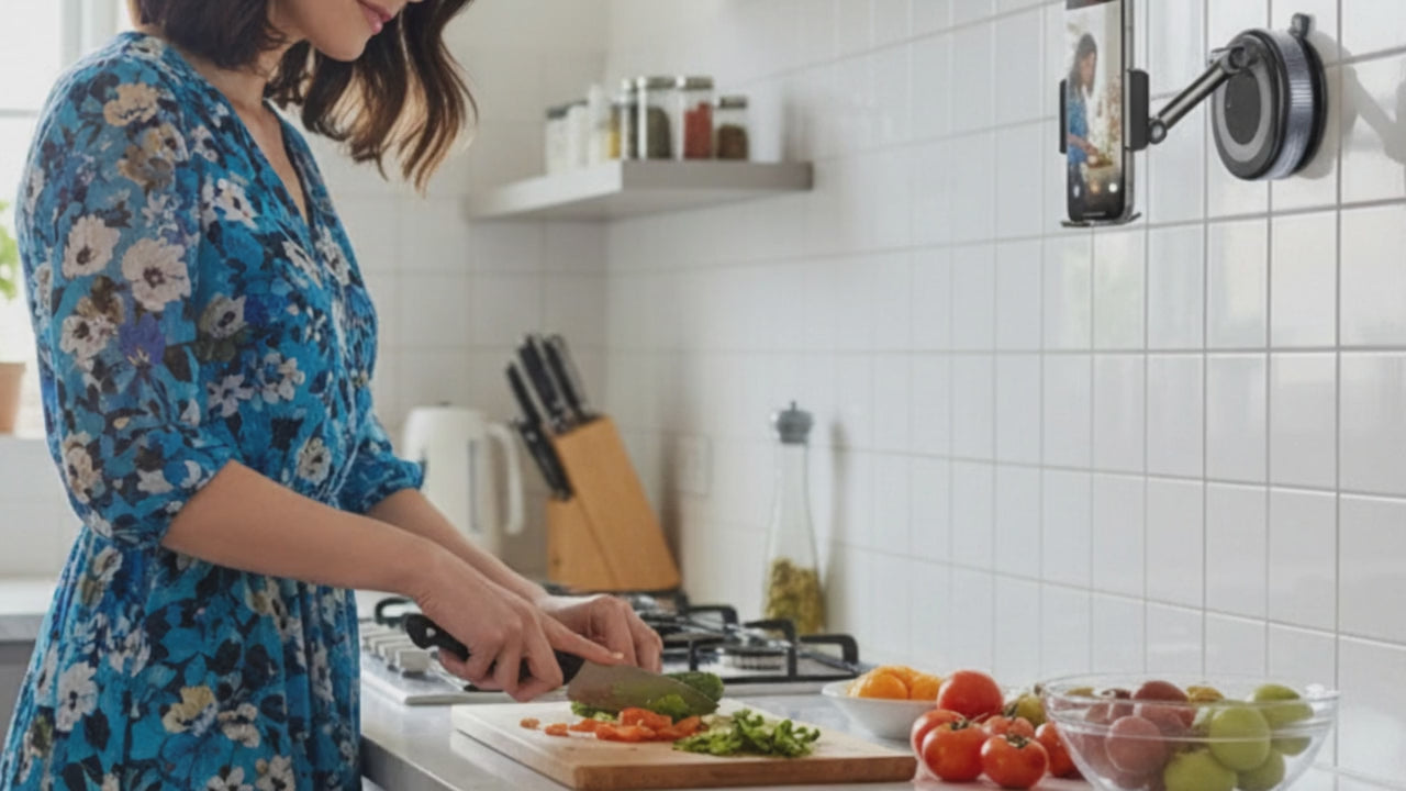 Load video: Create Content with confidence and convenience using the Adjustable Mount Magnetic Phone Holder—engineered for seamless accessibility and modern style. This innovative mount keeps your phone secure, visible, and perfectly positioned, no matter what direction you are viewing.