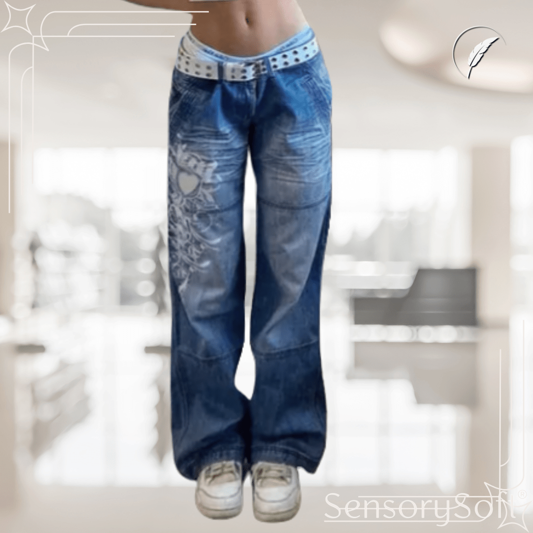 Printed Cargo Jeans - Flower Print Blue - SensorySoft