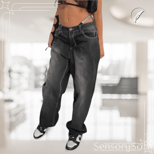 Printed Cargo Jeans - No Embroidery in Black - SensorySoft