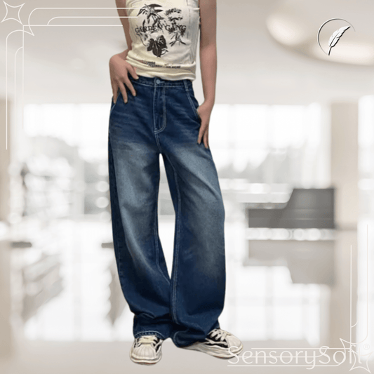 Printed Cargo Jeans - No Embroidery in Blue Denim - SensorySoft