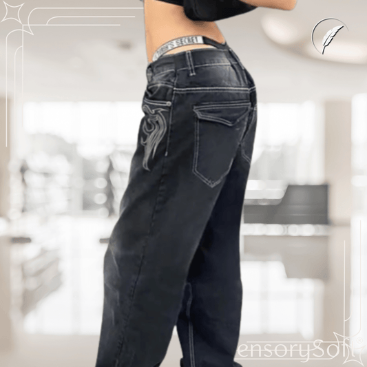 Printed Cargo Jeans - Printed Wings Black - SensorySoft