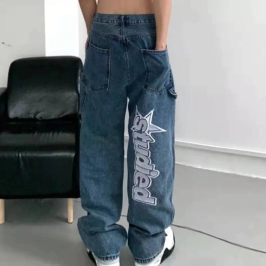 Retro Letter Embroidery Casual Jeans - SensorySoft
