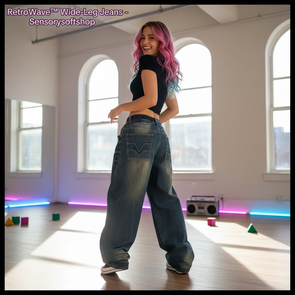 RetroWave American Vintage Washed - Out Wide - Leg Jeans - SensorySoftShop