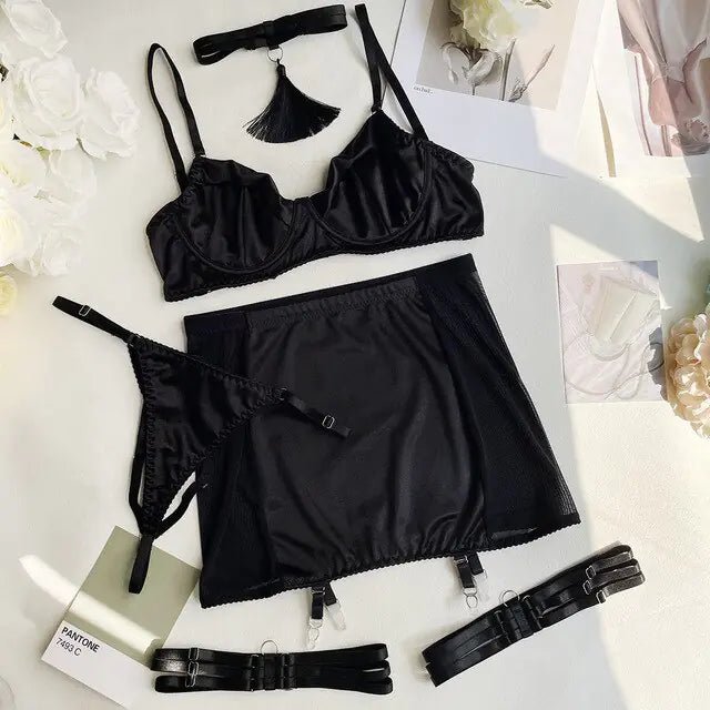 Satin Lingerie Set: 5 - Piece - SensorySoftShop