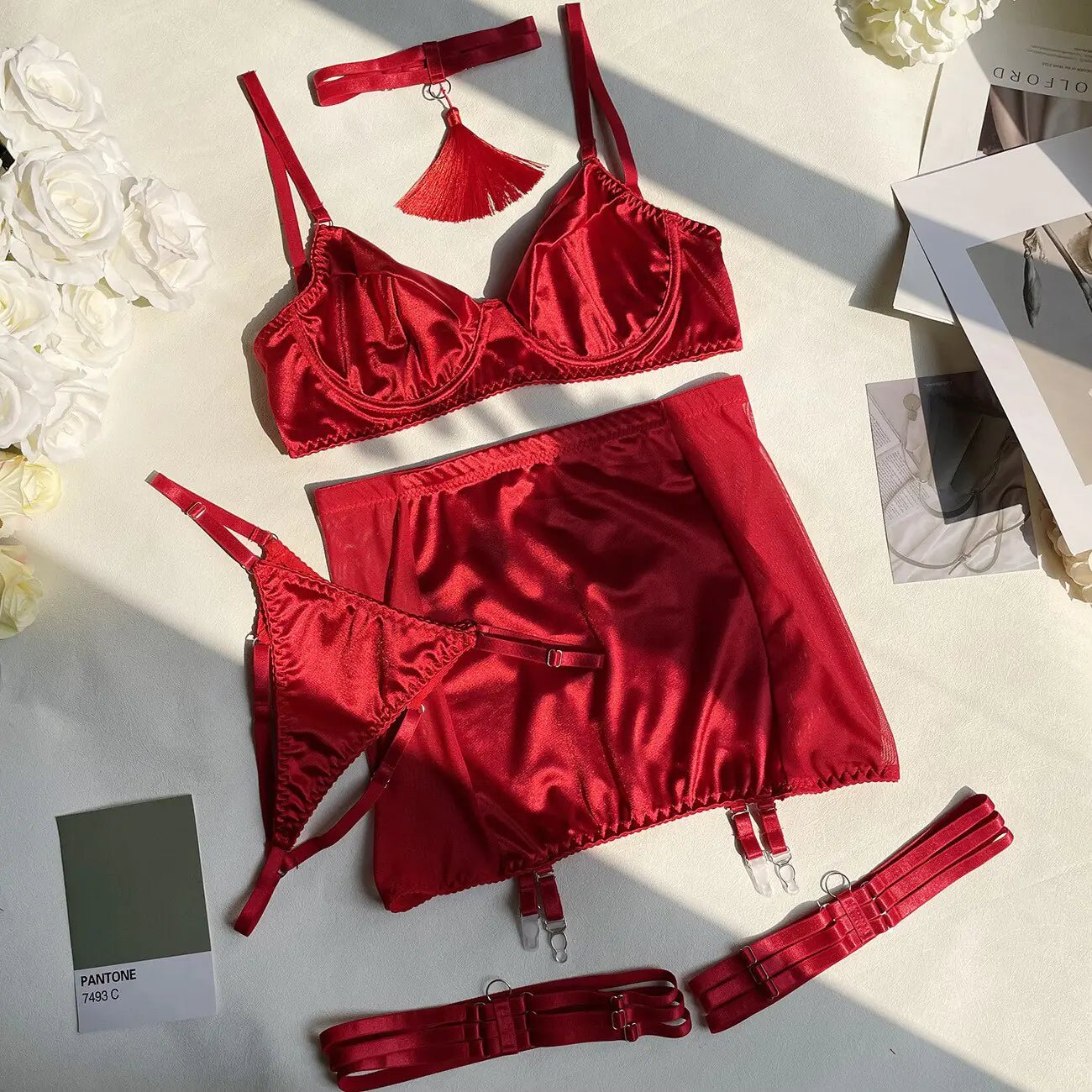 Satin Lingerie Set: 5 - Piece - SensorySoftShop