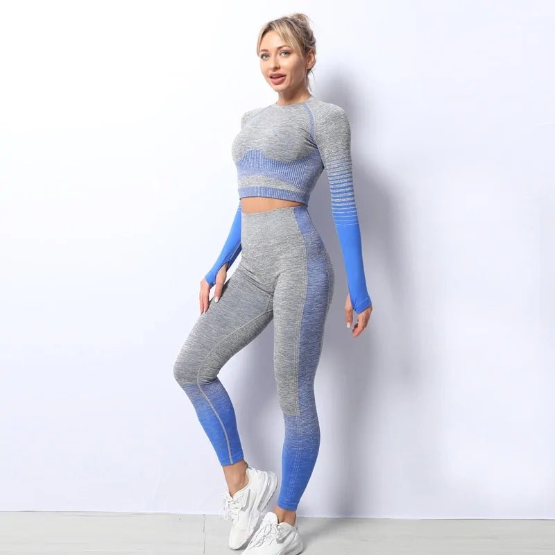 Seamless Long Sleeve Yoga Set: Women's High - Waisted Fitness Suit - SensorySoftShop
