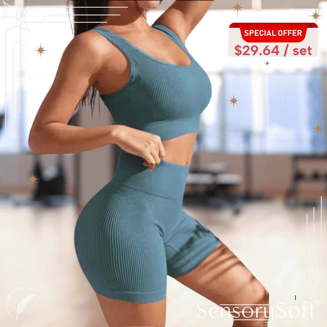 Seamless Ribbed Yoga Sets For Women - SensorySoft